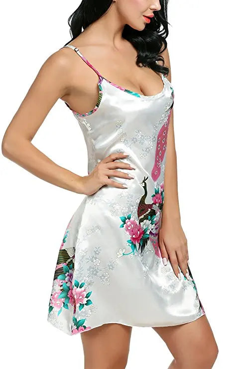 Sexy Silk Nightgowns Female Spaghetti Strap Short Summer Nightdress