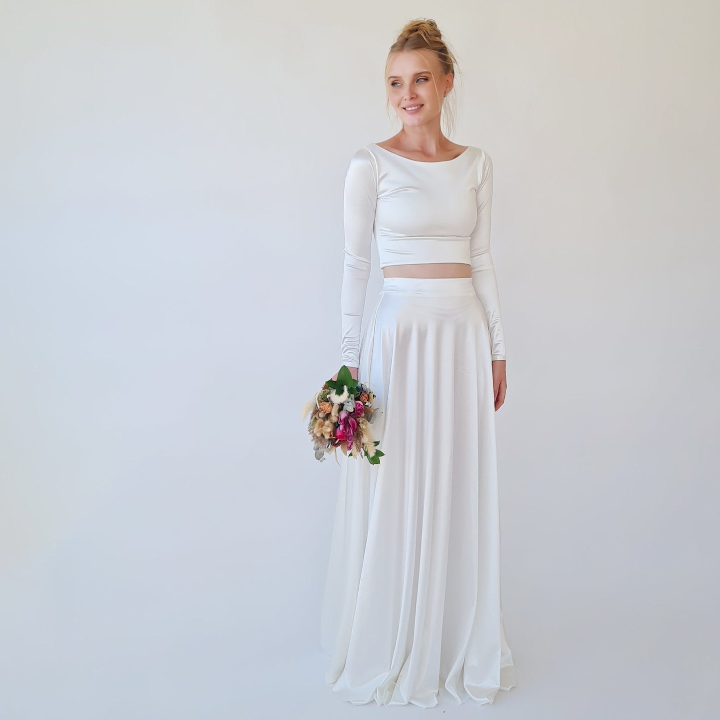 Wedding Dress Separates, Two Piece Wedding Outfit, Silky Wedding Top & Skirt