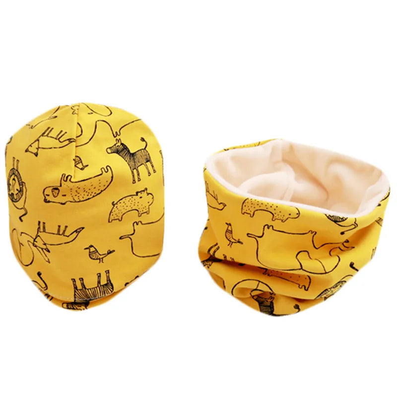 New Spring Autumn Girls Hat Scarf Set Cartoon Owl Star Swan Baby  Kids Hat Set