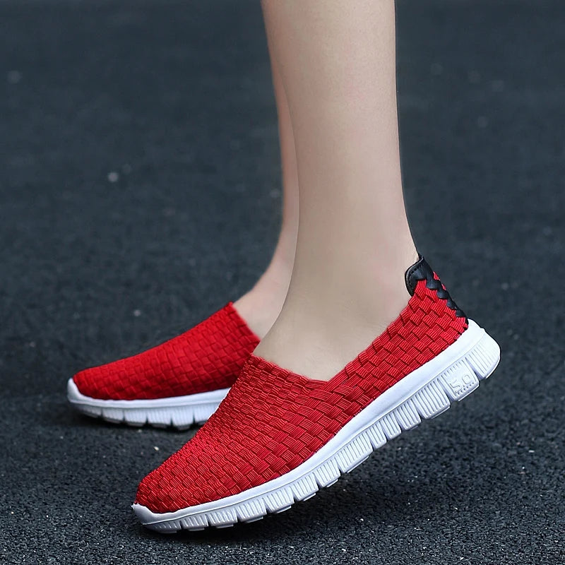 New Women Flats Autumn Casual Shoes Woman Sneakers Breathable Female Woven Shoes