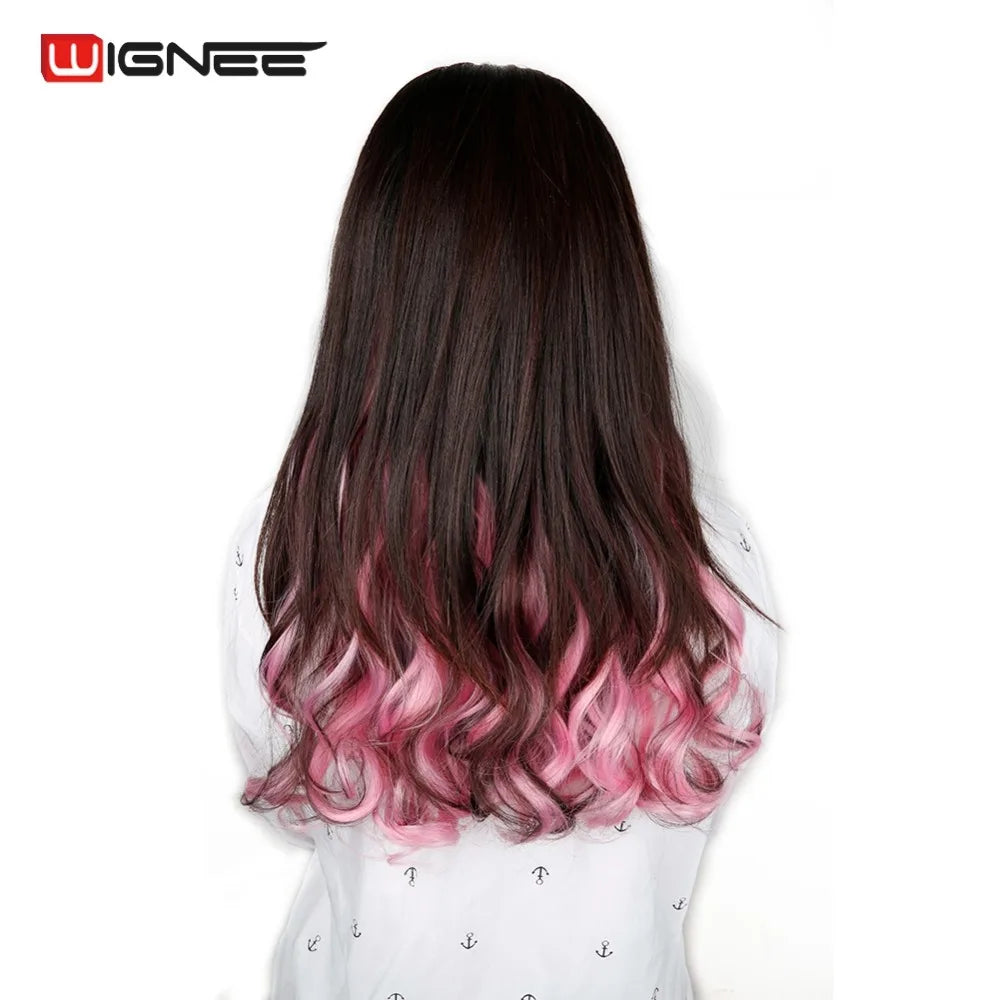 One Piece Synthetic Hair Extension Long Wave Glueless fiber Half Wig