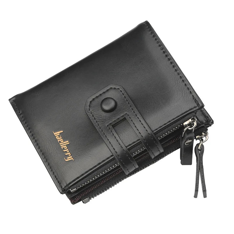 Name Engraving Men Wallets Leather Double Zipper