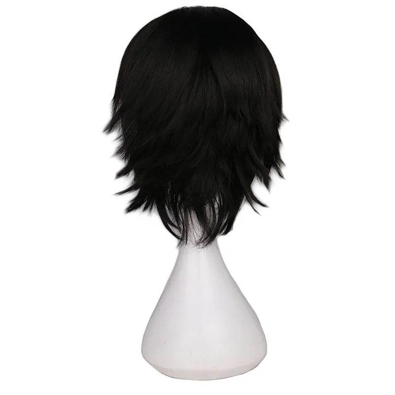 Short Straight Wig Men Male Black Fiber Synthetic Hair Wigs