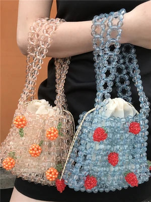 Retro Orange Beaded Bag Clear Crystal Jelly Clutch Bag