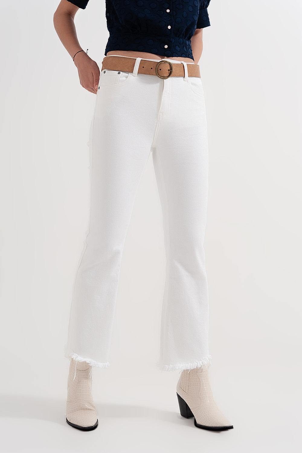 Straight Pants in White With Wide Ankles