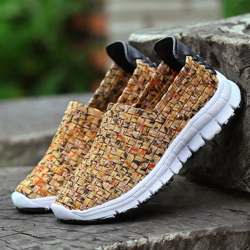 Women Flats Summer Casual Shoes Breathable Sneakers Female Woven Walking Shoes