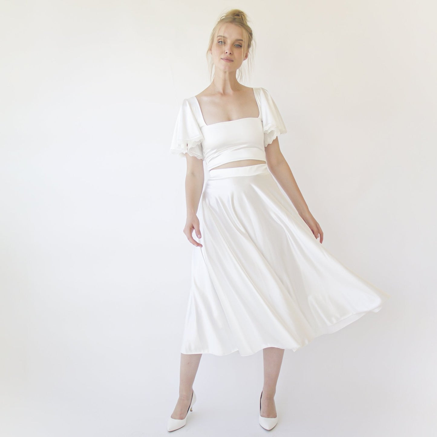 Silky Wedding Midi Skirt, Bridal Satin Tea Length Wedding Skirt