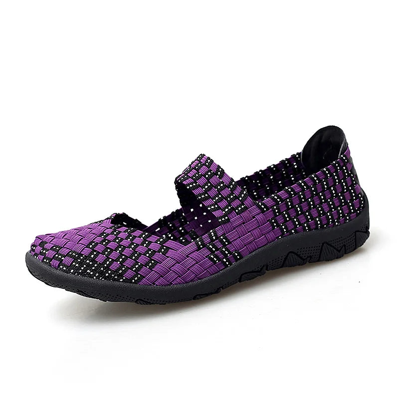 Womens Flats Shoes Slip on Fashion Woven Sneakers Casual Breathable Shoes