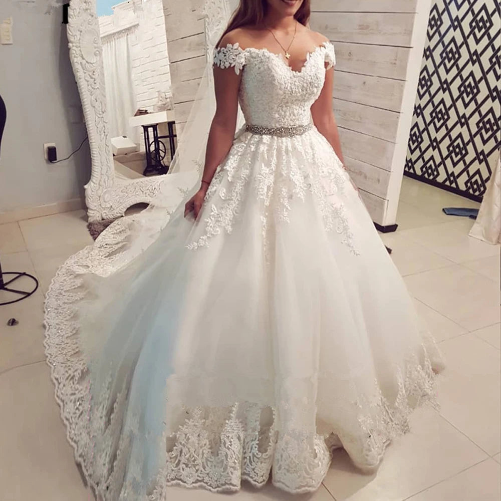 Off Shoulder Vintage Lace Wedding Dress Gown Sweetheart Bride Dress