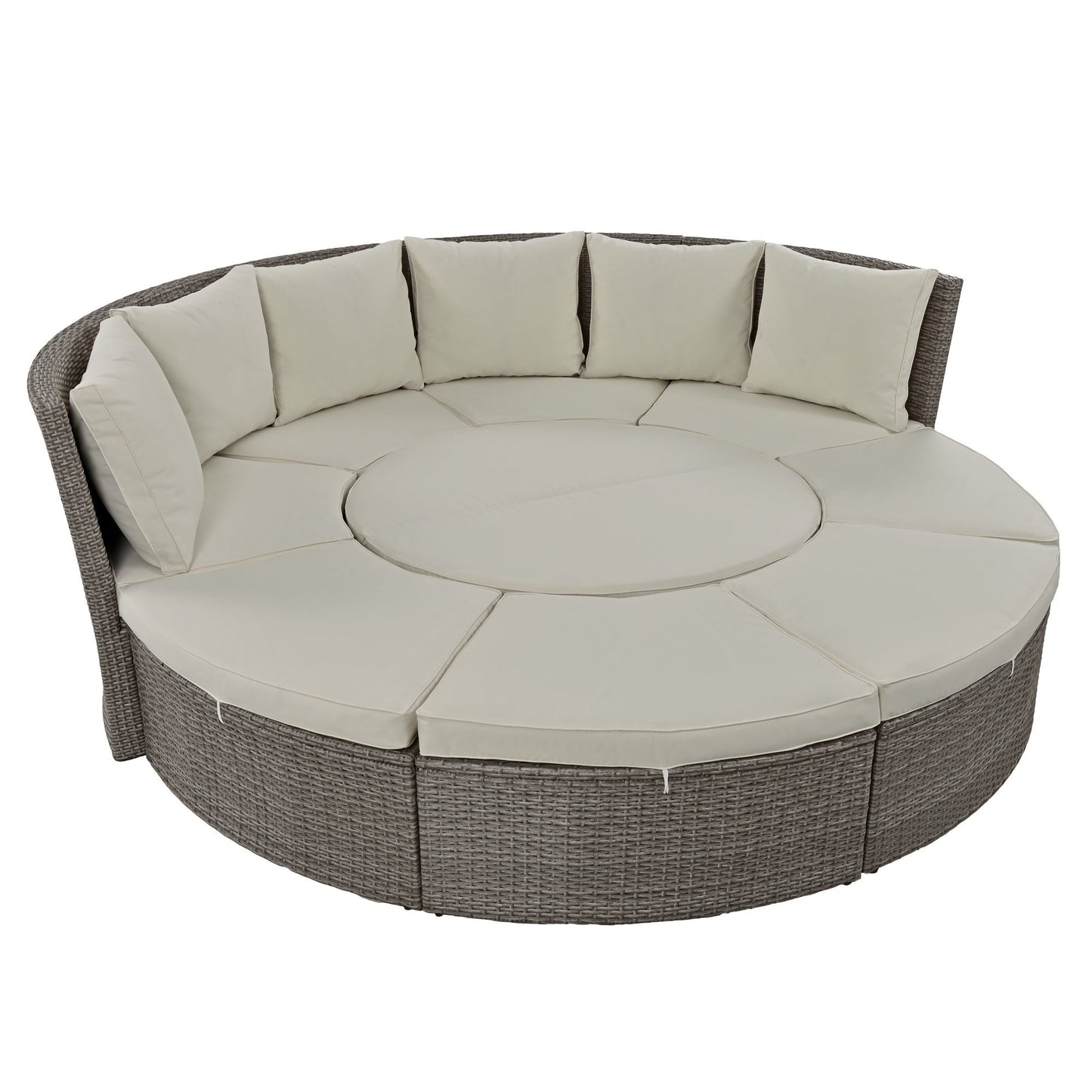 Patio 5-Piece Round Rattan Sectional Sofa Set