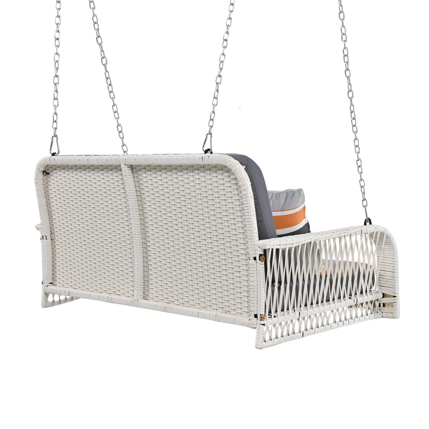 PE Wicker Porch Swing, 2-Seater Hanging Bench With Chains