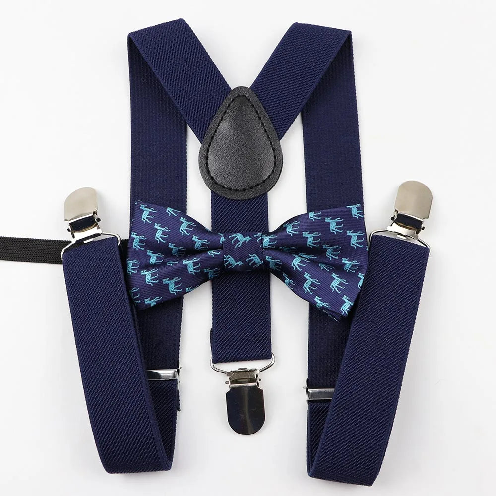 Polyester Y-Back Braces Two Colors Bow Tie Adjustable Elastic Kids