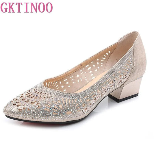 New Summer Fashion Pumps Cut-Outs Women Crystal Casual Ladies Shoes Leather