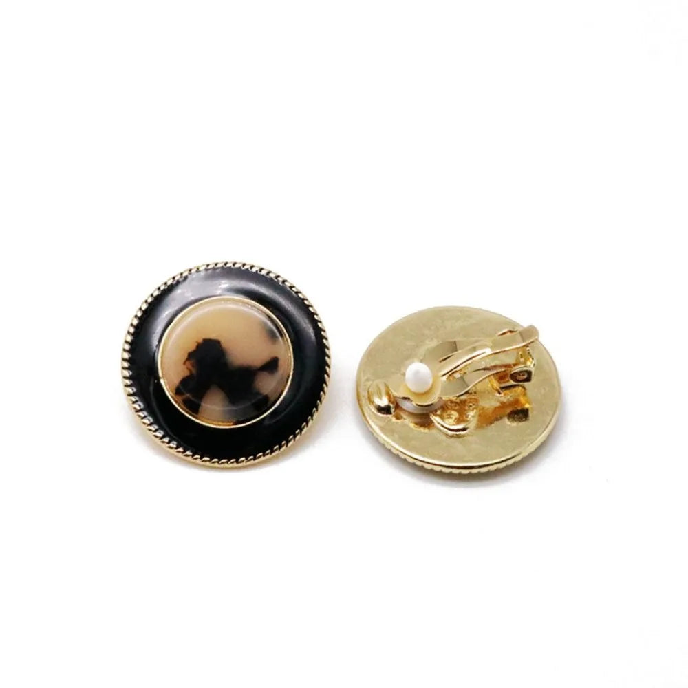 Round Pearl Black Enamel Cute Fashion Clip Earrings Statement Ear Jewelry