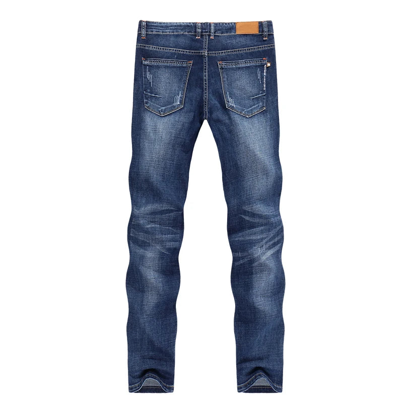 New Blue Slim Straight Denim Pants Casual Fashion Men's Trousers