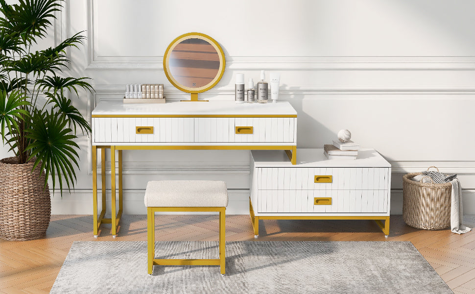 Vanity Table With Movable Side Cabinet and 4-Drawers