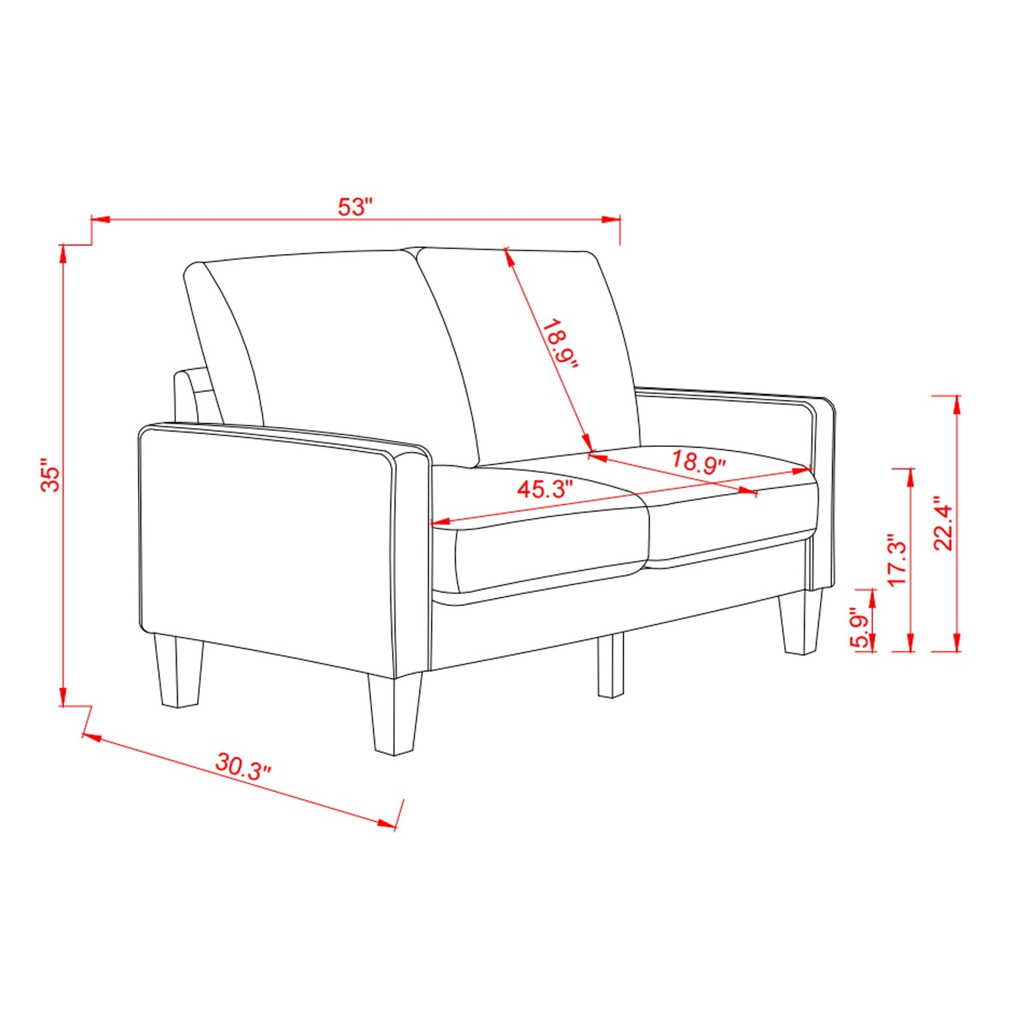 Modern Living Room Furniture Loveseat in Light Grey Fabric