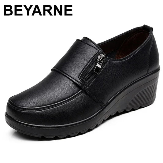 Spring Autumn Women's Fashion Pumps Shoes  Leather Wedge Single Casual Shoes