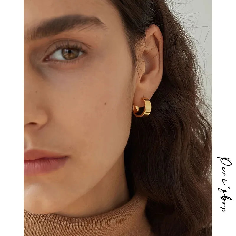 Peri'sBox Gold Sliver Color Metal Small Hoop Earrings