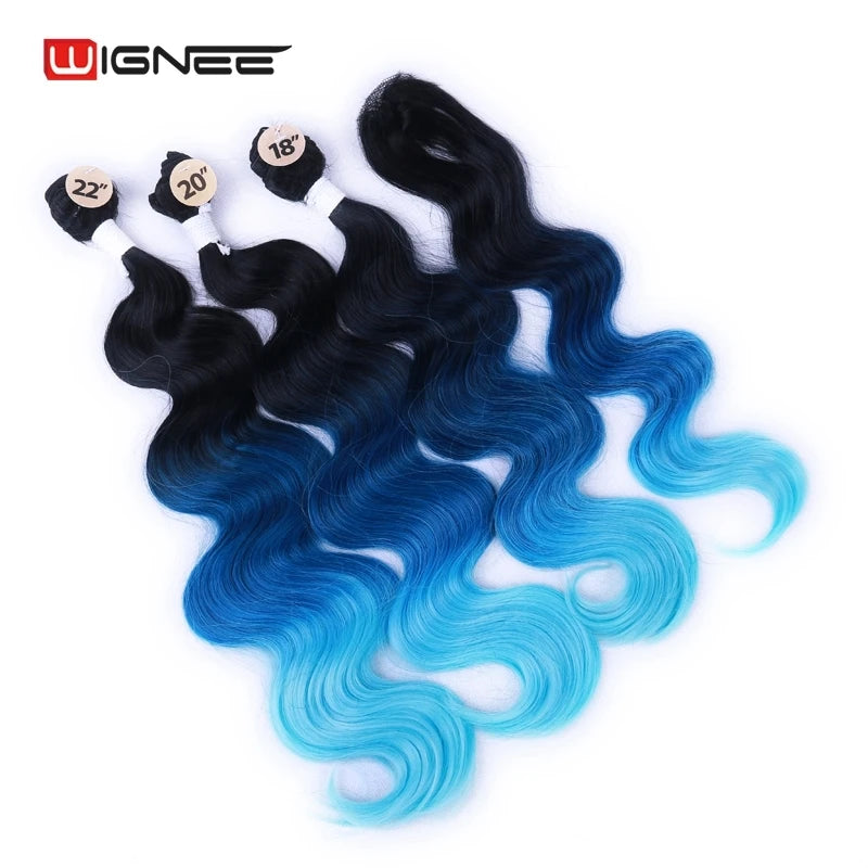 Synthetic Hair Extension Colorful Hair Bundles With Closure