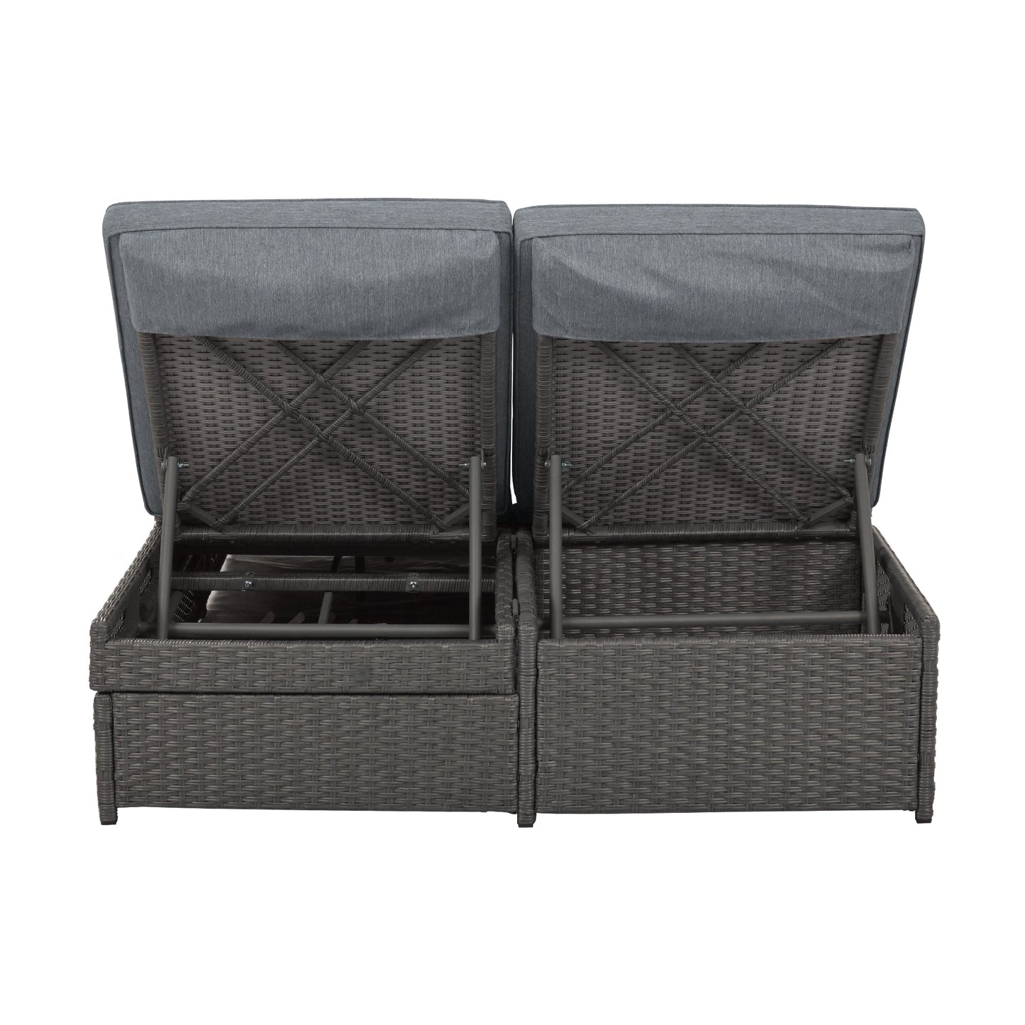 Outdoor Double Sunbed, Wicker Rattan Patio Reclining Chairs