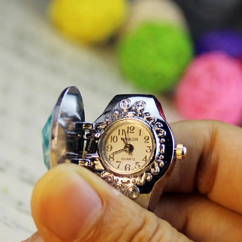 Women Ring Elliptical Stereo Flower Clamshell Adjustable Rings Quartz Watches