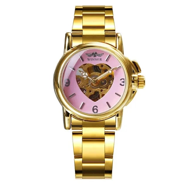 Watches Women Fashion Watch Automatic Mechanical Golden Heart Skeleton Watch