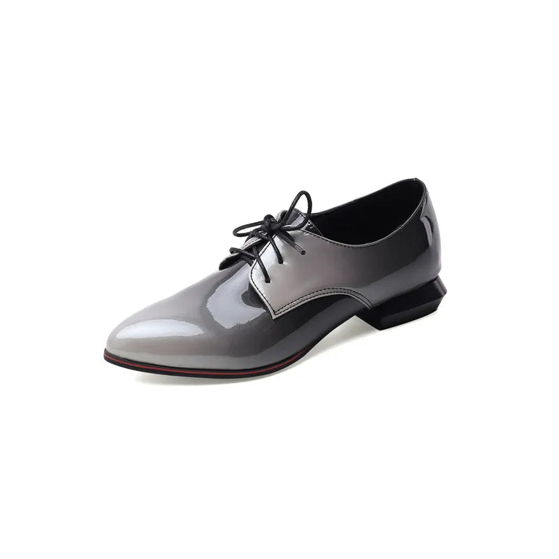 Oxford Shoes Flats Woman Loafers Elegant Spring British Patent Leather Lace Up