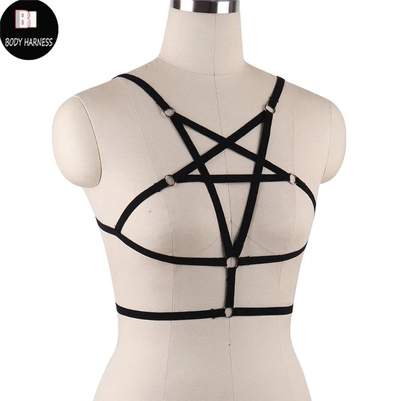 Women Sexy Crop Top Bondage Harness Fetish Elastic Cage Bra Suspender Bralett