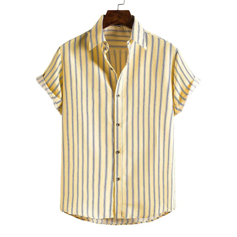 Mens Clothing Short-Sleeved Shirt Men's Fashion Vertical Stripe Printing