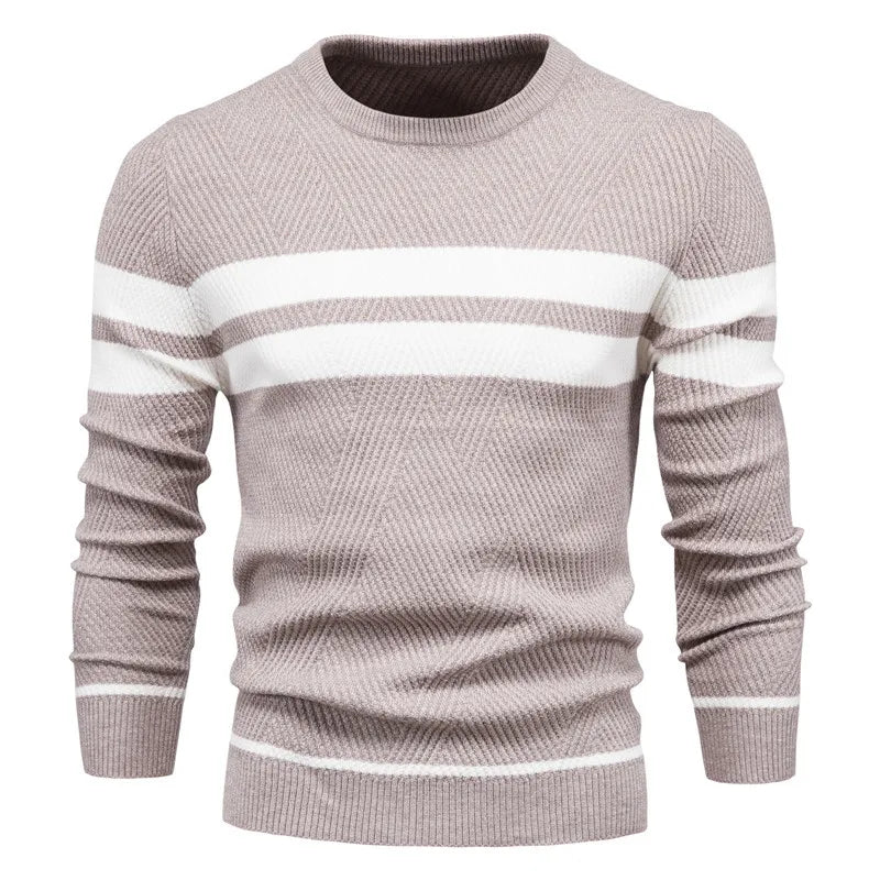 Pullover Men's Sweater O-Neck Patchwork Long Sleeve wool