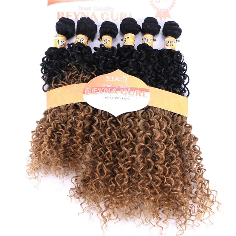 Synthetic Kinky Curly Hair Bundles Two Tone Ombre Color Hair Weave