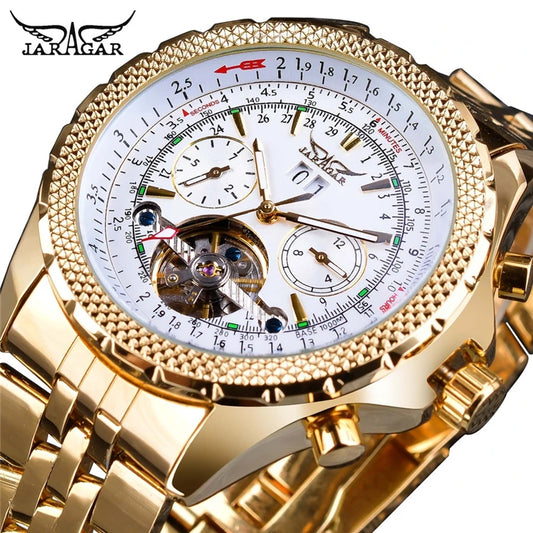 Men's Golden Automatic Self-Wind Watch Big Dial Calendar Mechanical Watches