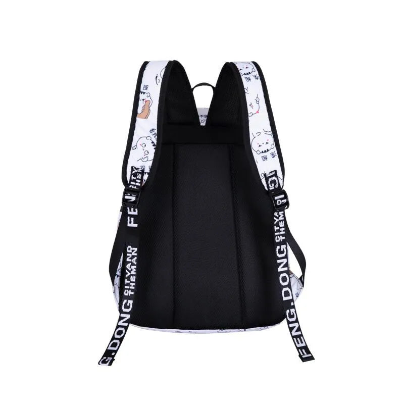 Usb School Bags  Black Backpack Plush Ball Girl Schoolbag Butterfly Decoration