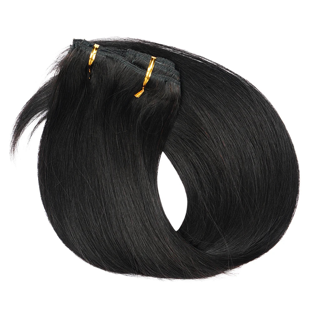 Short Double Weft Clip in Human Hair Extensions Thick Straight Hair Clip