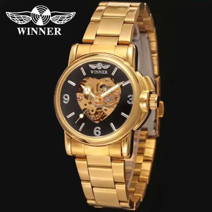 Watches Women Fashion Watch Automatic Mechanical Golden Heart Skeleton Watch