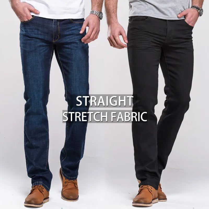 Men's Jeans Classic Straight Fit Stretch Denim Jeans Casual Blue Black Trousers