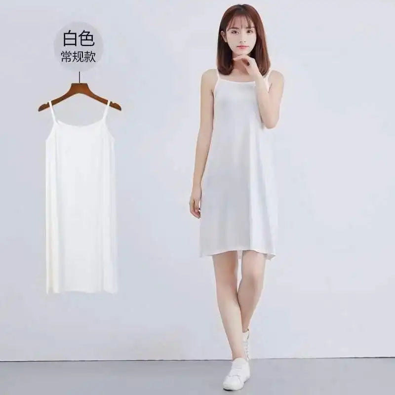 Women's Modal Full Slip Dress Spaghetti Strap Vest Skirt Long Under Dress