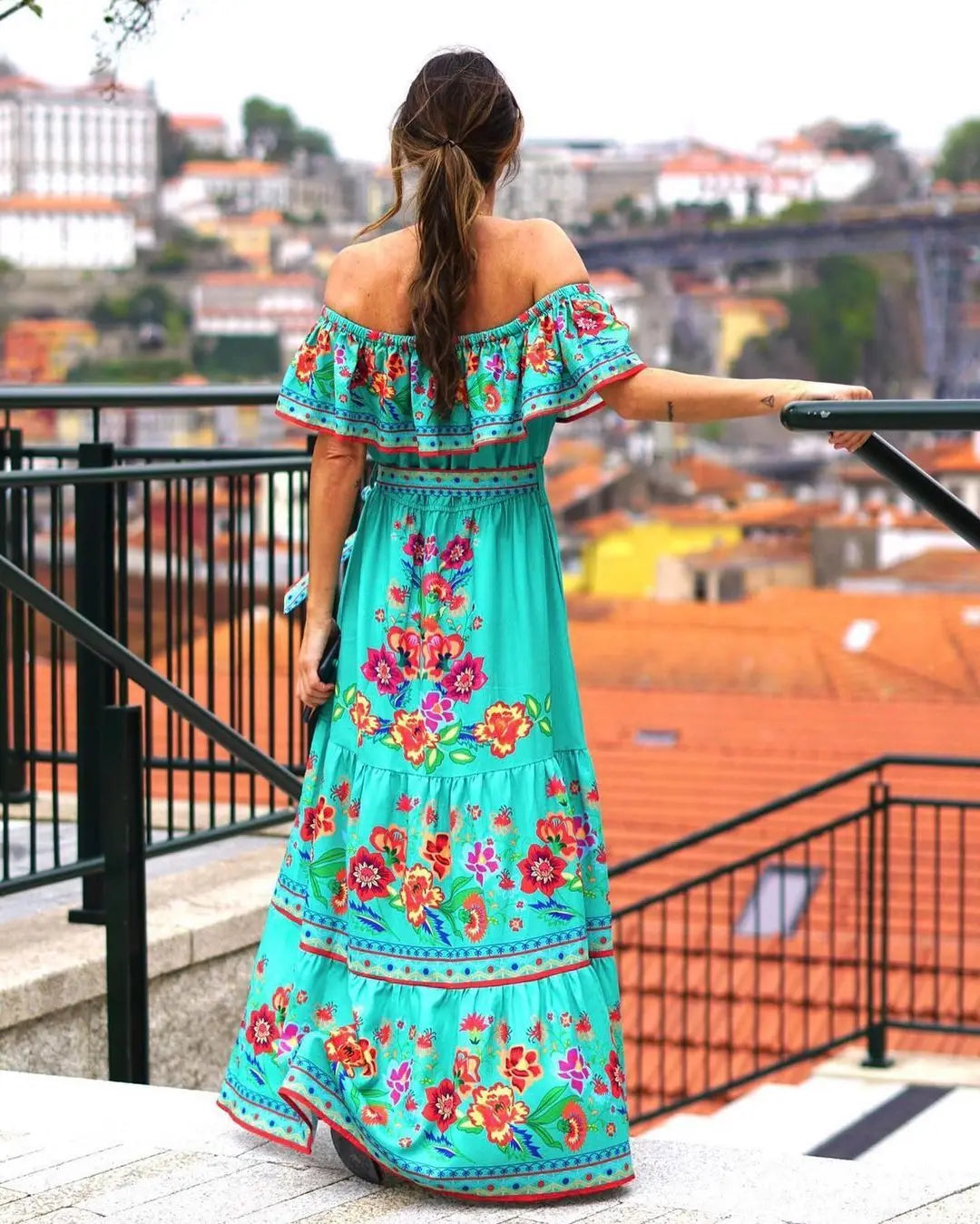 Summer Floral Print Off Shoulder Women Mexican Dress