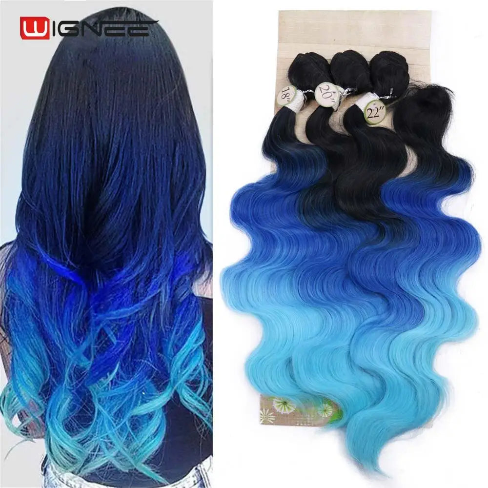 Synthetic Hair Extension Colorful Hair Bundles With Closure