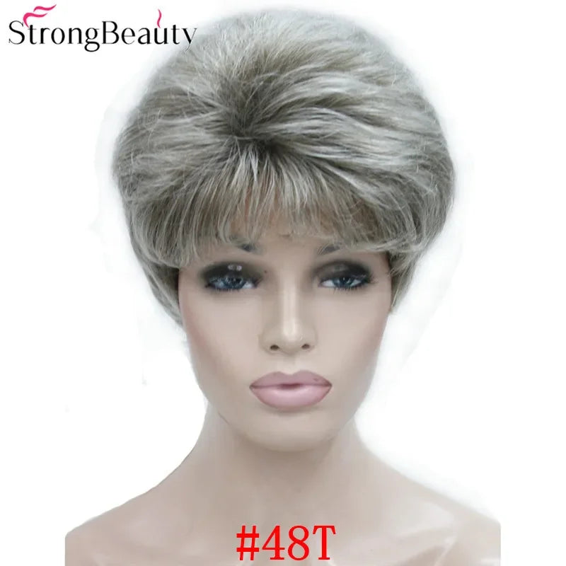 Synthetic Short Straight Hair Puffy Natural Blonde/Silver Grey Wigs With Bangs