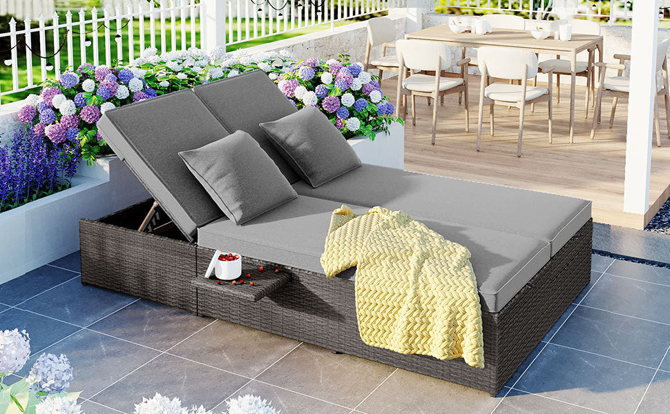 Outdoor Double Sunbed, Wicker Rattan Patio Reclining Chairs