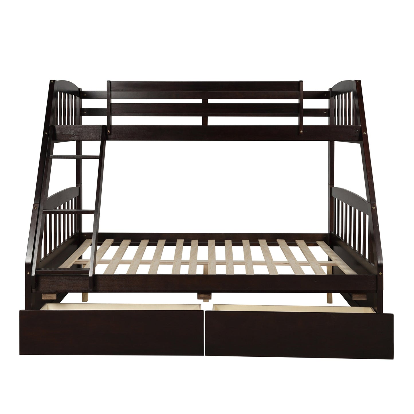 Solid Wood Twin Over Full Bunk Bed With Two Storage Drawers, Espresso