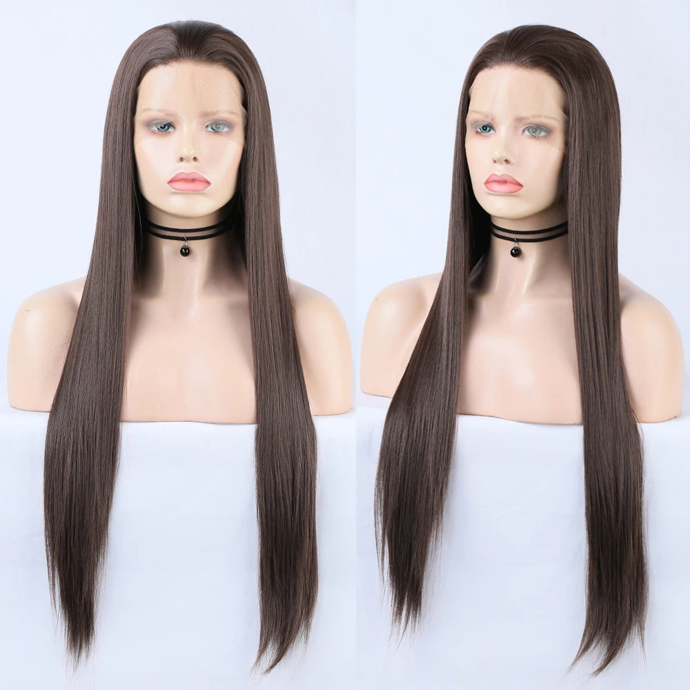 Silky Straight Hair Synthetic Lace Front Wigs with Hairline Wigs for Women