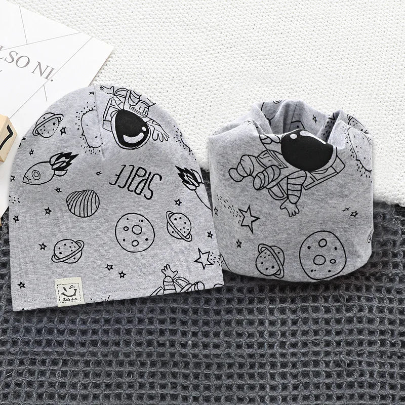 New Spring Autumn Girls Hat Scarf Set Cartoon Owl Star Swan Baby  Kids Hat Set