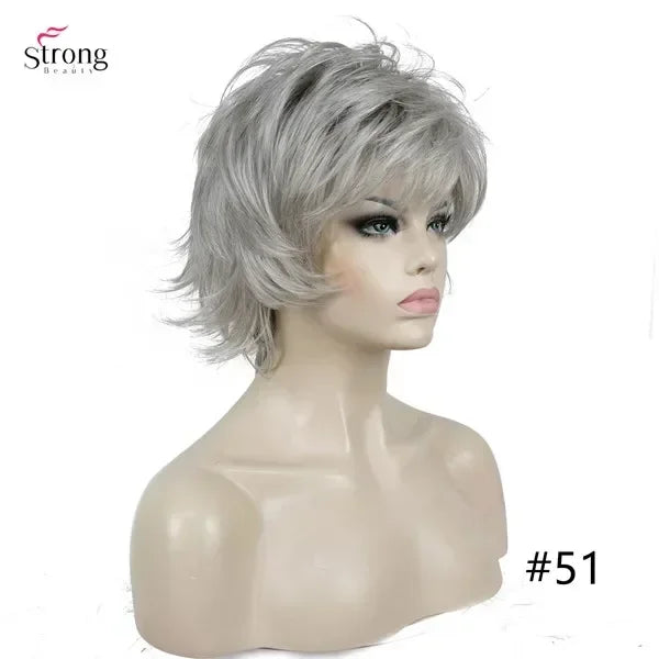 Women's Wig Black/Wine Fluffy Short Straight Layered Hair Synthetic Full Wigs