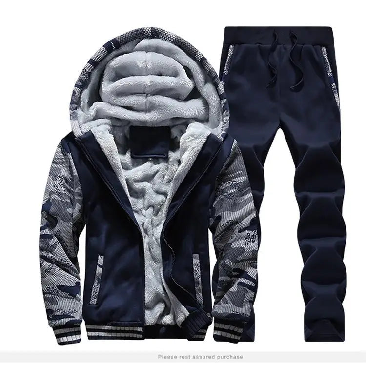 Winter Padded Sports Camouflage Clothing 2 Piece Set Men's Thickened Warm