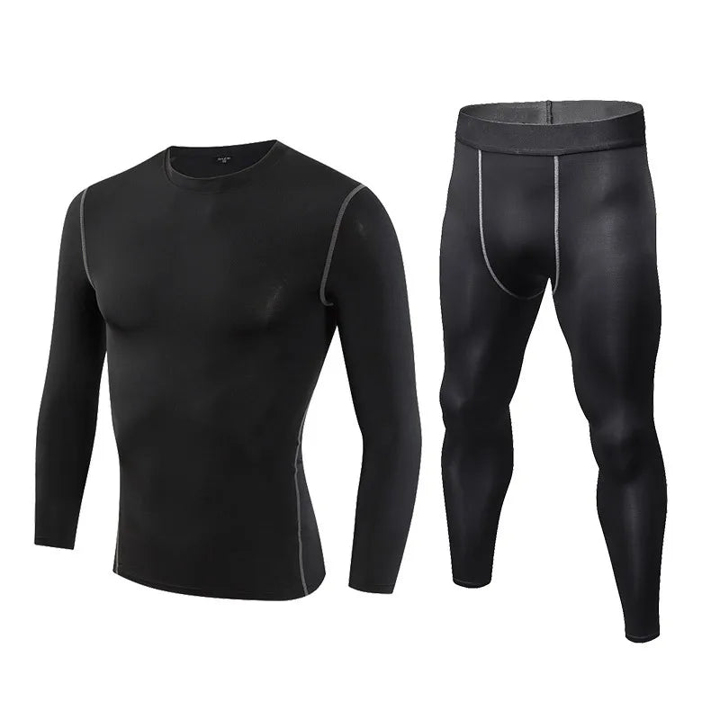 Men's Workout Set Compression Shirt and Pants Top Long Sleeve Sports Fitness