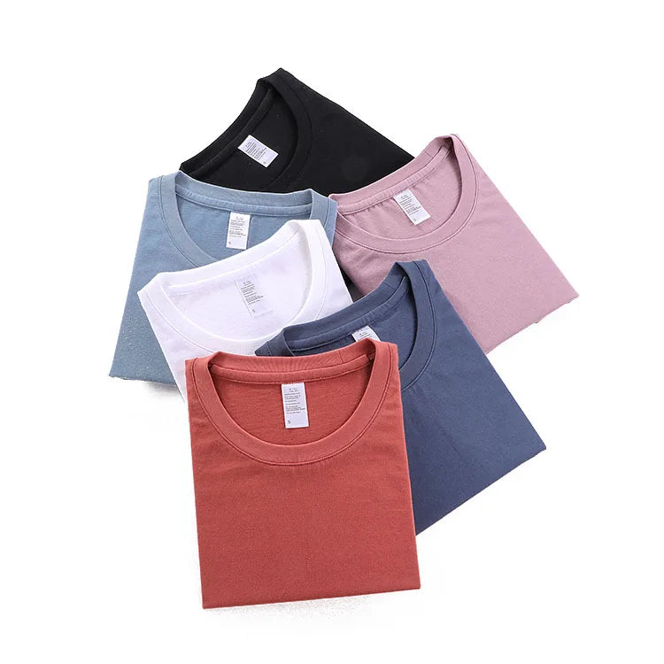 Round Collar Men's T-Shirt 100% Cotton Straight Thin Lightweight T-Shirts