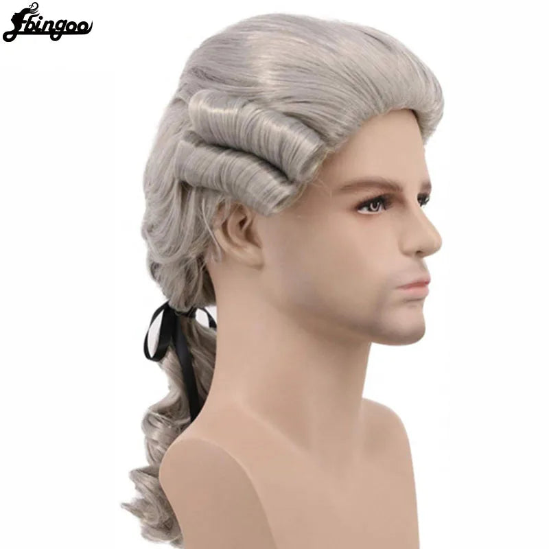 White Lawyer Judge Baroque Curly Male Costume Wigs